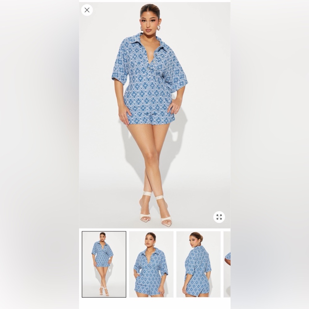 Fashion Nova High Waist Blue Geometric Shorts